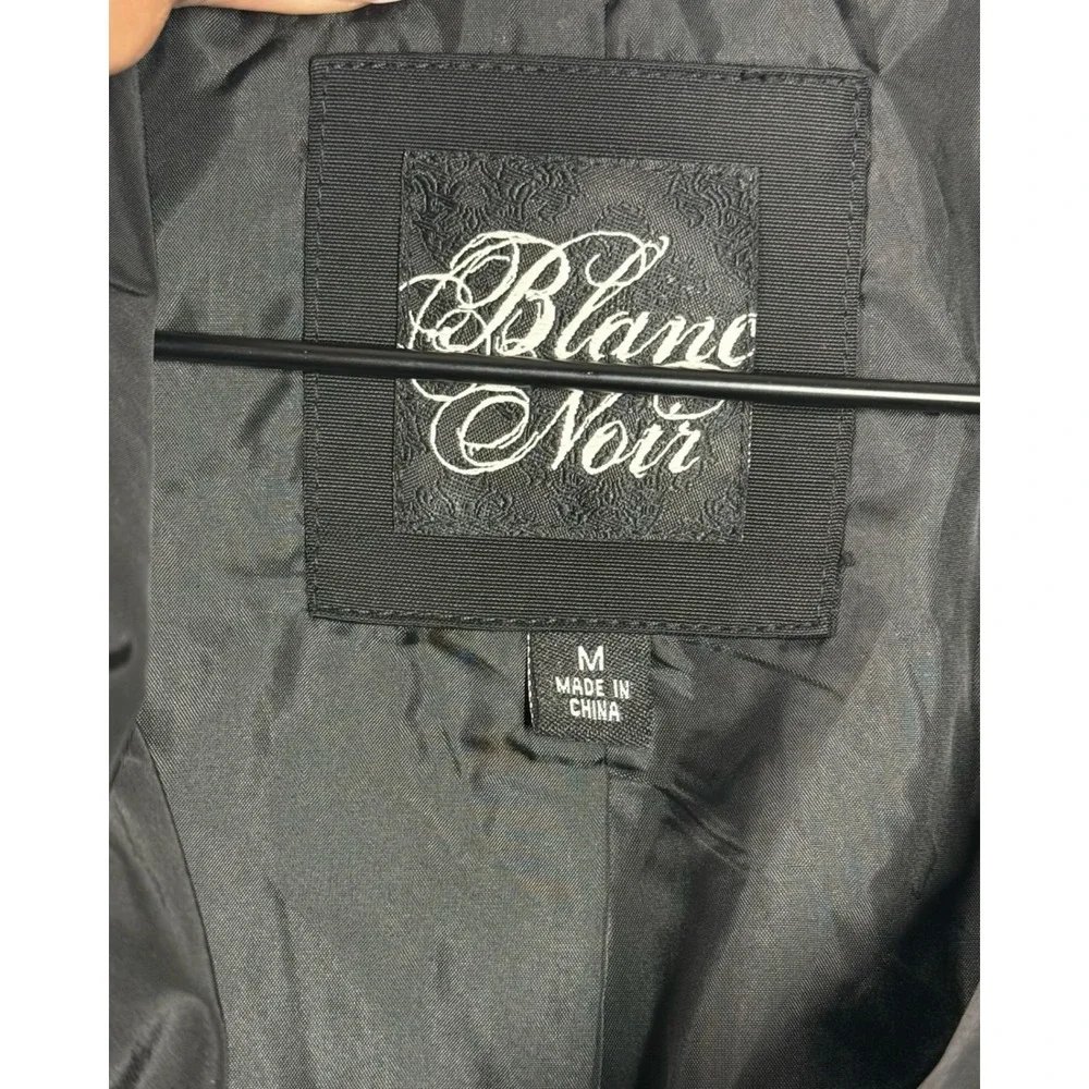 Blanc Noir Womens Black Ruffle Trim Trench‎ Coat Jacket SAM384 Medium